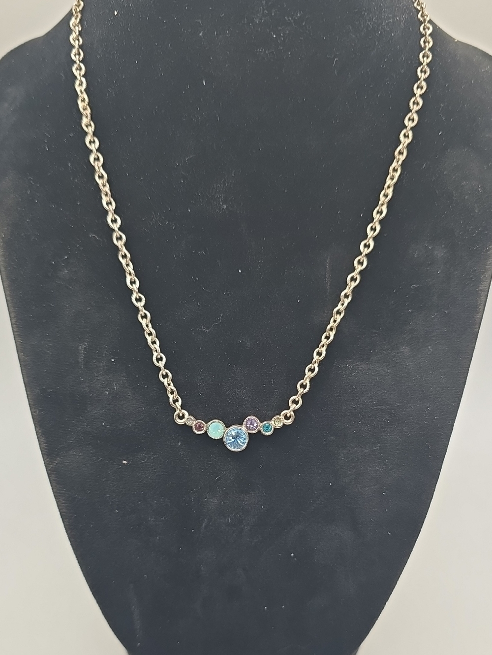 Patricia Locke Silver Multicolor Crystal Station Necklace